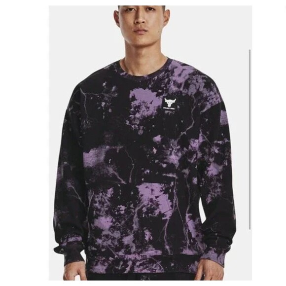Under Armour Project Rock Rival Fleece Disrupt Printed Crew Sweatshirt Men M - Picture 4 of 8